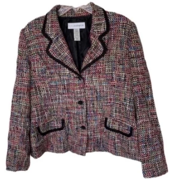 Vintage Sag Harbor Blazer Wool Blend Woven 80s Colorful Pink Orange Blue Green - Picture 1 of 16